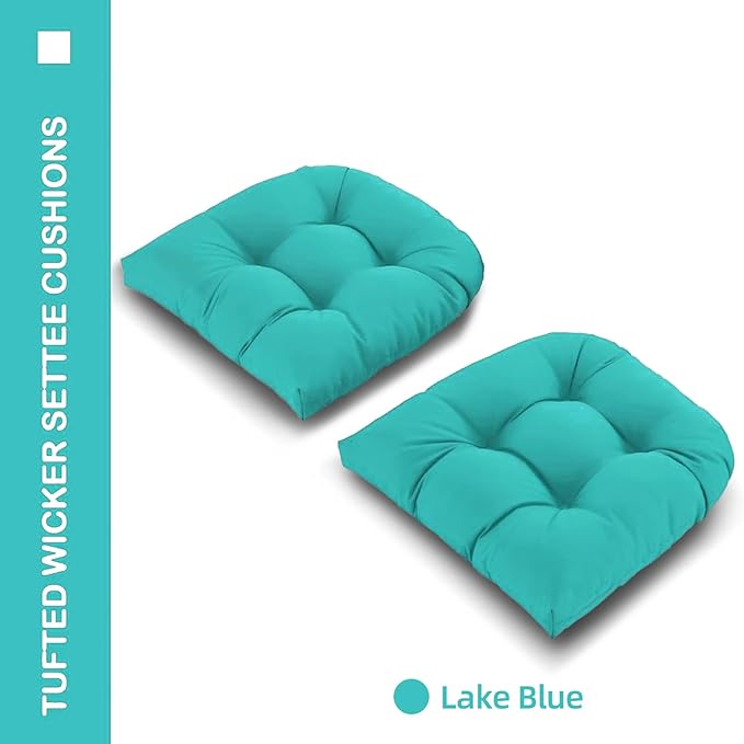 Outdoor Chair Cushions Set of 2, 22x22x4 Inch Seat Pads with Ties for Patio Wicker Chairs Garden Dining Chair, Indoor Outside Use, Fade-Resistant & Waterproof, Lake Blue