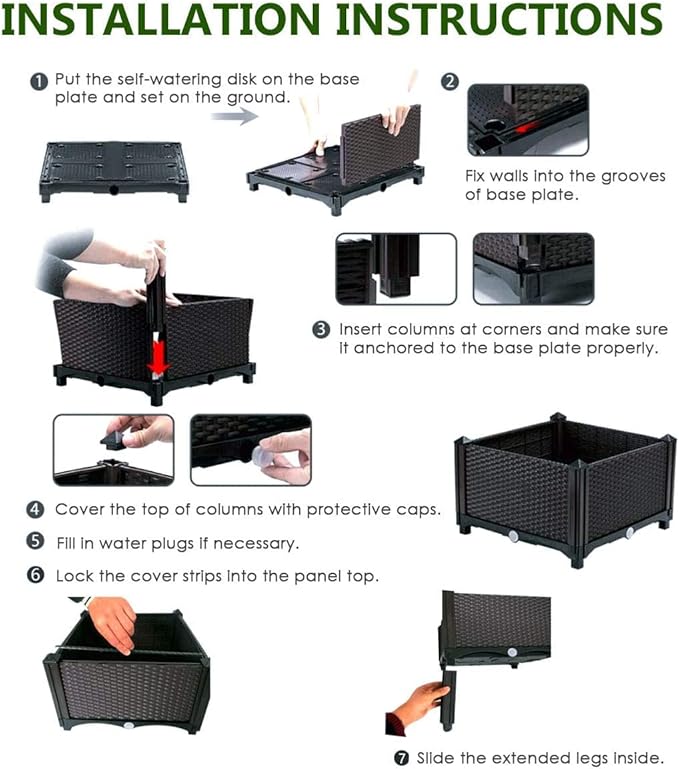 LDAILY LUARANE Raised Garden Bed Kit, Outdoor Plastic Planter Box Set of 4, Elevated Garden Beds with Brackets, Suitable for Garden Patio Balcony Dining Room