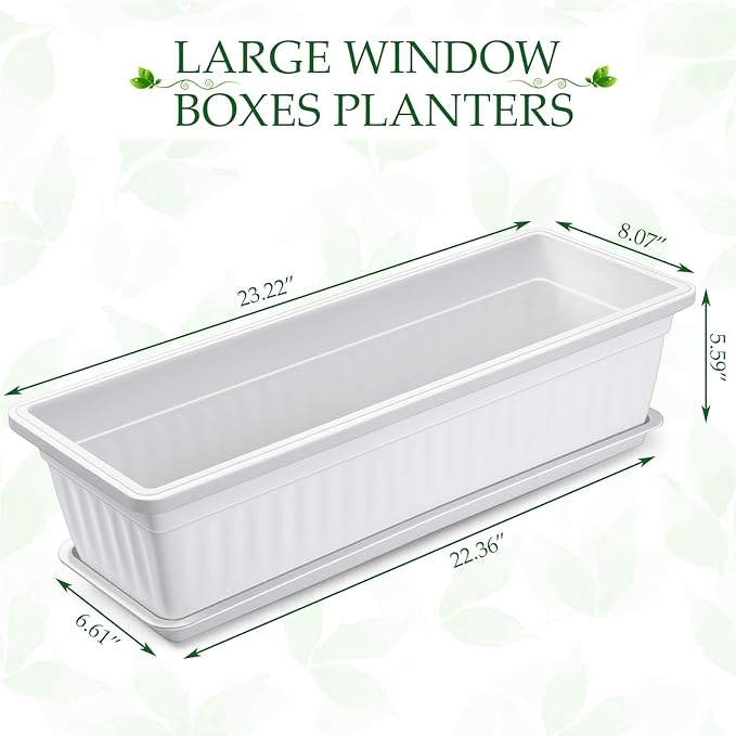 FillTouch 6 Packs 23 Inch Window Flower Box Extra Large Window Sill Herb Garden Long Rectangle Planter Plastic Boxes Outdoor with Drainage Trays Boxes for Balcony Windowsill Patio Garden