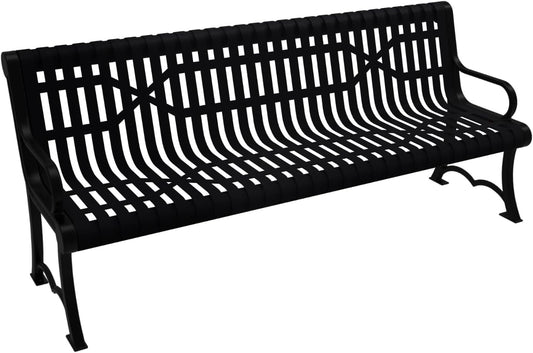 Coated Outdoor Furniture Heavy-Duty Outdoor Bench Thermoplastic Coated, Slated Steel, Commercial-Grade Garden Bench, Made in America (Portable with Back, 6 Ft, Black)