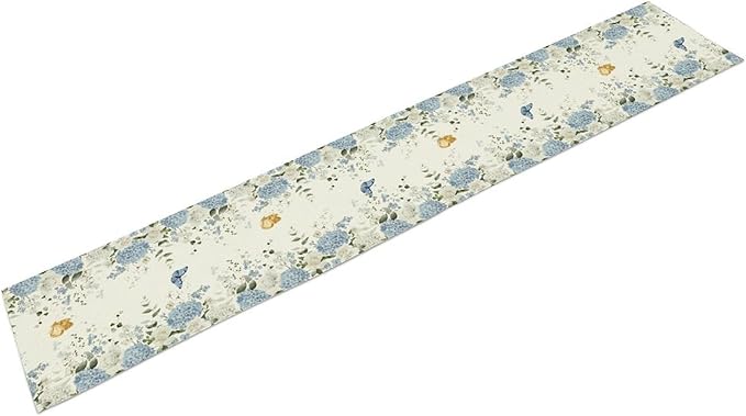 Hydrangea Table Runner, Rustic Country Blue Floral Watercolor Spring Summer Seasonal Flower Retro Coffee Table Center Decor for Family Kitchen and Dining Party Farmhouse Table Decorations, 13"x72"