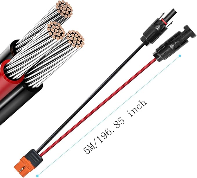 Solar Charge Cable Solar Connector to XT60i Adapter Connector Connecting Solar Panel XT60i-F Extension Cable 12AWG Cable Compatible for EcoFlow Solar Generator Power Station 5m(16.4FT)