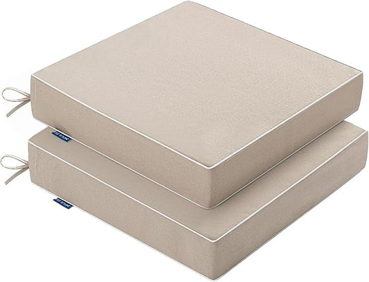 MIULEE Beige Outdoor Chair Cushions Set of 2, 24x24x4 Inch Waterproof Patio Seat Cushions for Outdoor Furniture Couch Sofa, 3 Year Color Fastness High Density Foam with Adjustable Ties