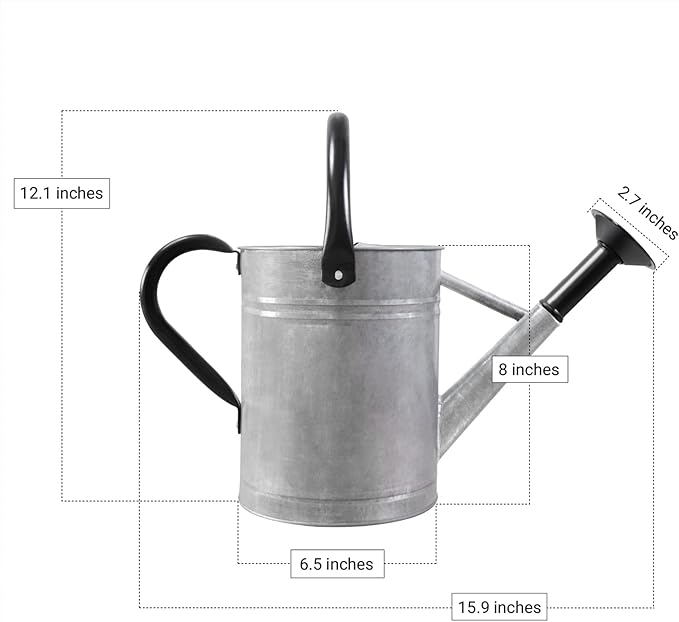 1 Gallon Metal Watering Can for Outdoor Garden, Plant & Flower Watering Pot for Gardening Bonsai Water Bucket with Sprinkler Head