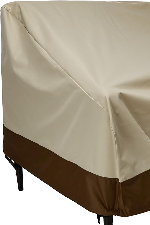 Amazon Basics 2-Seater Outdoor Couch and Patio Furniture Cover, Waterproof Lounge Sofa Cover, UV Resistant, Click-Close Straps, 38" x 54" x 29", Beige/Tan