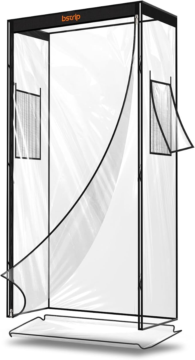 Bstrip 36.6"x14.5"x69.7" Greenhouse Cover Replacement with Base Tray – Indoor Transparent Plant Tent for 35.4"x13.7"x70.9" Plant Shelf, EVA Waterproof, Roll-Up Door & Vent Windows