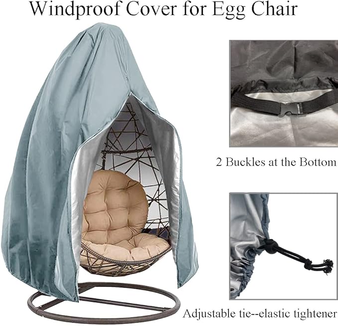 【Upgraded】Patio Egg Chair Covers with Zipper, Wicker Egg Swing Chair Covers, Waterproof Heavy Duty Weather Resisatnt Outdoor Chair Cover, Windproof Hanging Chair Cover, 75" x 45", Grey, 1 Pack