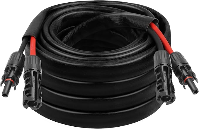 8AWG Solar Cable - 30FT Solar Panel Extension Cord 8 Gauge PV Wire with Flame Retardant Protective Sleeving Female & Male Waterproof Connector for RV, Photovoltaic Systems, Solar Panels (30 Feet)