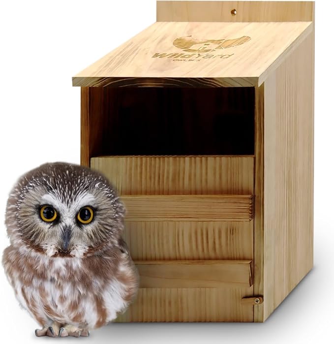 WildYard Cedar Barn Owl Nesting Box - Cedar Wood, Traditional - Preassembled & Easy-Hang Owl Box - Easy-Clean Front Access - Attracts Birds to Birdhouses Outdoors & Provides Outdoor Shelter
