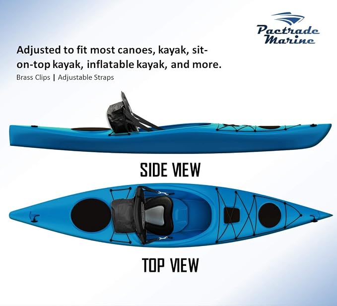 Pactrade Marine Adjustable Straps Black Gray Padded Deluxe Kayak Seat Detachable Storage Back Backpack Bag Canoe Backrest Support Cushion Sit On Top Fishing Brass Clips Canoeing Kayaking Rafting (1)