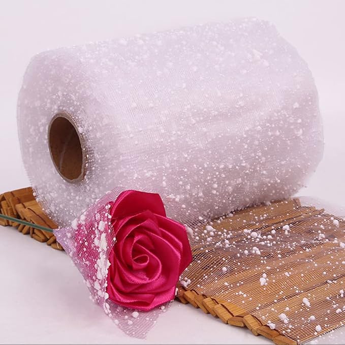 1 Roll Snow Dots Flower Wrapping Mesh Paper Dotes Mesh Florist Bouquet Packaging Wedding Birthday Decoration for Fresh Flowers (White, 16 Yards)