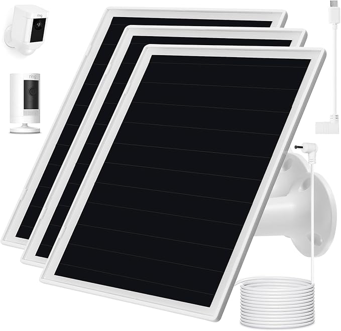 Solar Panel Charger for Ring Camera, Compatible with Ri ng Stick Up Cam Battery, Ring Spotlight Plus/Pro Battery,Waterproof, 5V 6W Fast Charging (3Pack White)