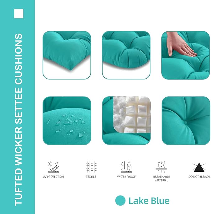 Outdoor Chair Cushions Set of 2, 19x19x4 Inch Seat Pads with Ties for Patio Wicker Chairs Garden Dining Chair, Indoor Outside Use, Fade-Resistant & Waterproof, Lake Blue