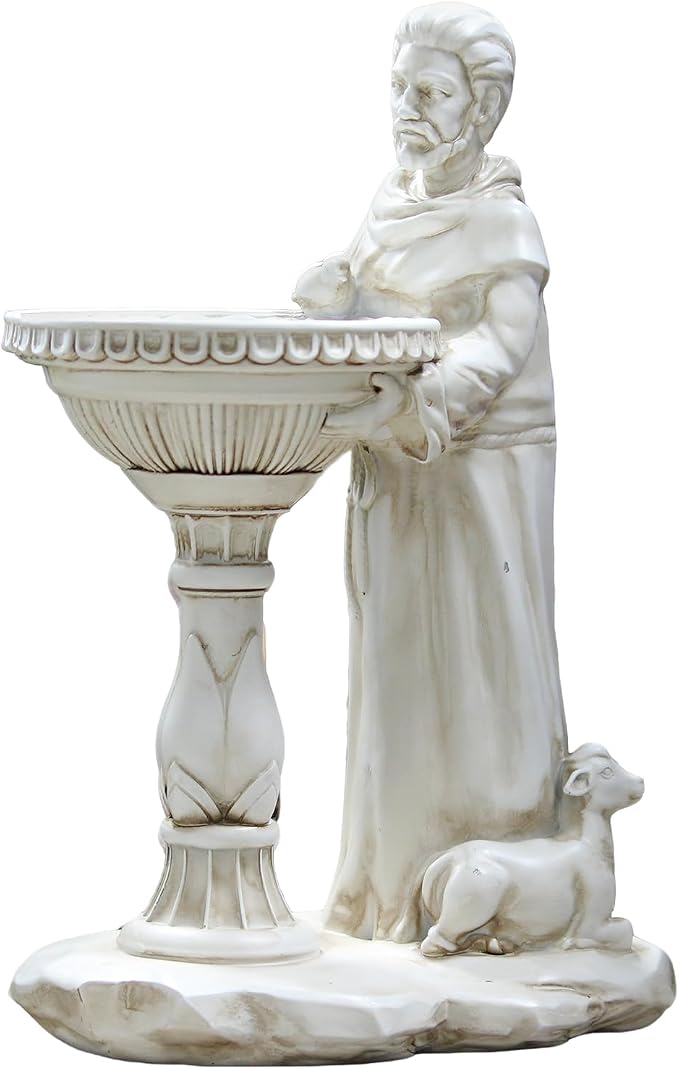 Sheaifun St Francis Garden Statue Outdoor Solar Garden Decor Resin 10.5 Inch Tall Colorful Lights St Francis Statue with Bird Bath Feeder for Yard Patio Lawn Decoration Religious Gifts for Women