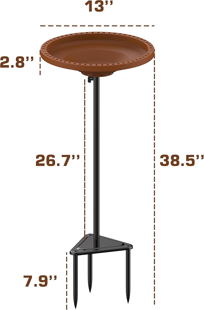 Bird Baths for Outdoors Heavy Duty, 38.5 in Detachable Birdbaths for The Garden Clearance, Bird Bath Bowl Spa & Birdfeeder with Metal Stake Stand for Outdoors Garden, Circle Style (Brown)