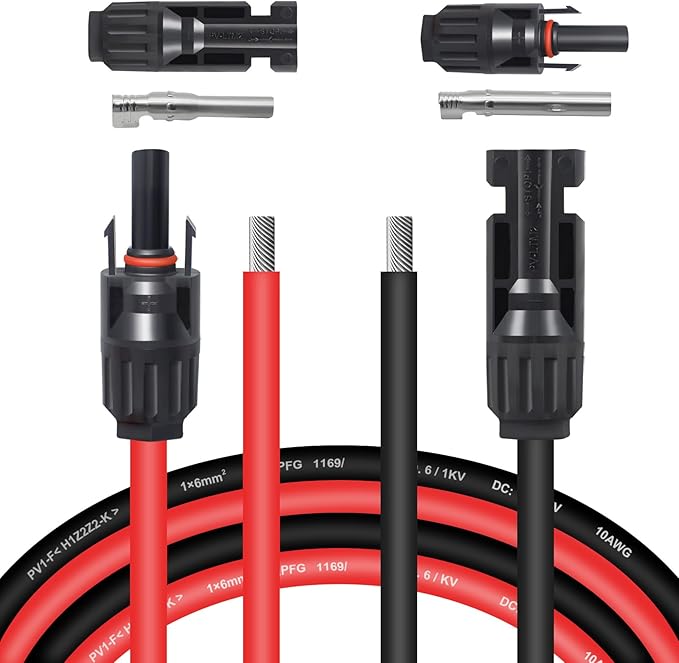 10AWG 20Feet Mc4 Extension Cable with Female and Male Connector, Solar Extension Cable with Extra Pair of Connectors for RV, Boat, Roof, Outdoor (20FT Red and 20FT Black)