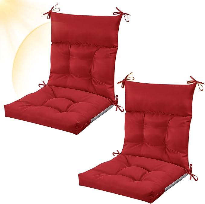 Sintuff 2 Pcs 44 x 21 x 4 Patio Chair Cushions Outdoor Chair Cushion Seat/Back Tufted Pillow with Ties Water Resistant Replacement Indoor Patio Furniture Outdoor Furniture (Solid Color,Ruby Red)