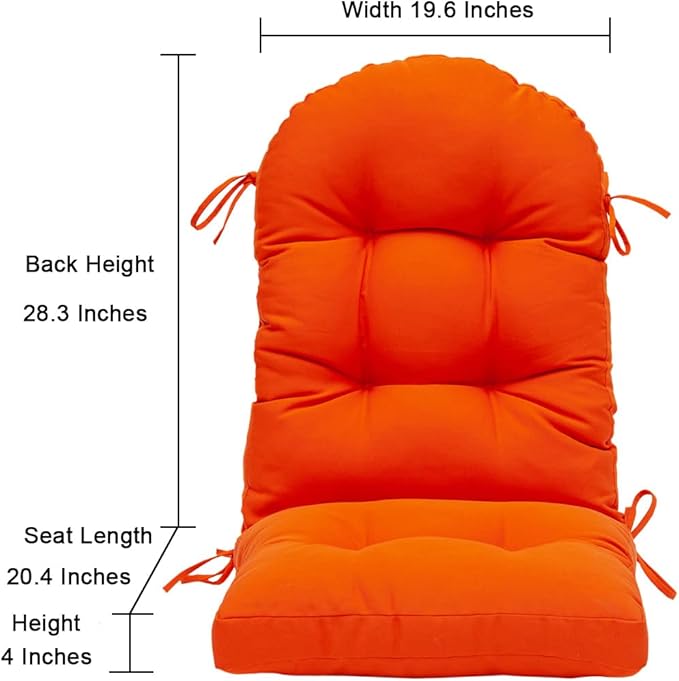 QILLOWAY Outdoor High Back Chair Cushion for Adirondack, All Weather Rocking Chair Cushions Thick Padded Replacement for Patio Furniture Set of 4,Orange
