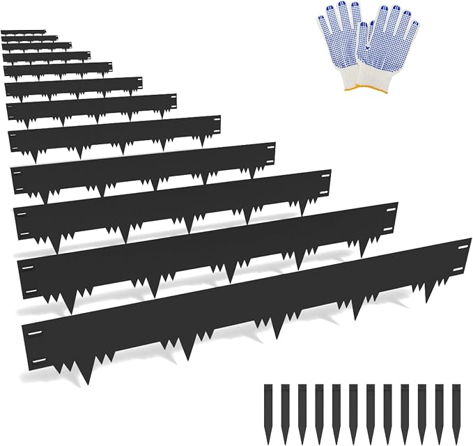 Galvanized Steel Landscape Edging Border 12 Packs 42'' L x 6.5'' H, Metal Landscape Garden Edging Border with 12 Stakes, Hammer-in Lawn Edging for Landscaping, Flower Bed, Yard, Pathway (42ft Total)