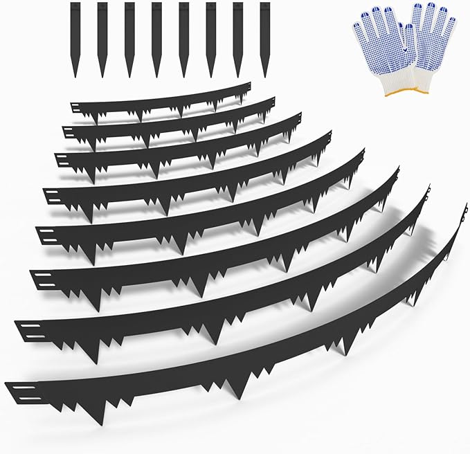 Metal Landscape Edging Border 8 Packs 42'' L x 5.5'' H, Galvanized Steel Garden Edging Border with 8 Stakes, Hammer-in Lawn Edging for Landscaping, Flower Bed, Yard, Pathway, Tree Ring (28ft Total)