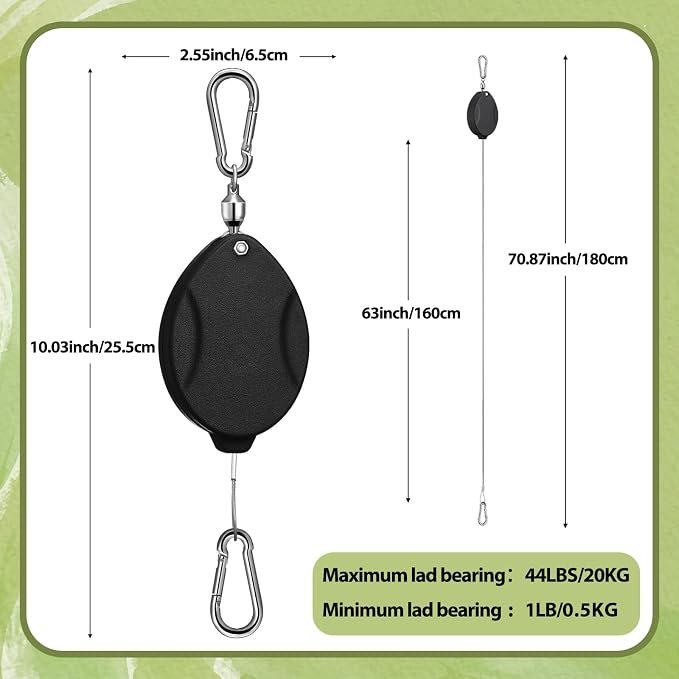 Leinuosen 4 Pack Upgraded Plant Pulleys for Hanging Plants Heavy Duty Retractable Plant Hanger, 304 Stainless Steel Rope Adjustable Climbing Hook for Garden Baskets Pots, Birds Feeder (Black)