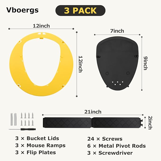 Mouse Trap Bucket,Upgrade Bucket lid Mouse Trap,Automatic Reset Flip and Slide Mouse Trap 5 Gallon Bucket Lid Mouse Rat Trap, Humane Mouse Rat Traps for Indoor Outdoor Use, Reusable Mouse Trap 3 Pack