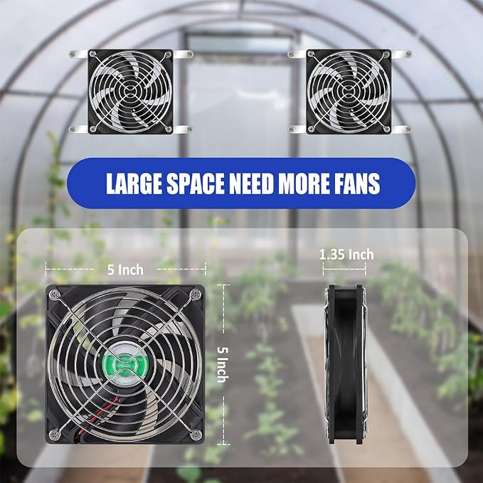 5 Inch Solar Powered Fan, Solar Exhaust Intake Fan Kit, IPX7 Waterproof Dual Fans with 13Ft On/Off Switch Cable, Cooling Ventilation for Greenhouse, Chicken Coop, Shed, Outside No Battery