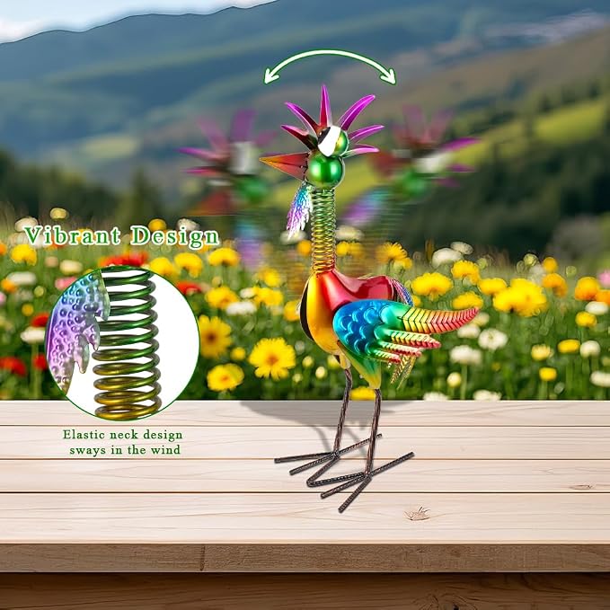 Metal Wacky Rooster Garden Statue, 18'' Rooster Decor Yard Statue Decorations Outdoor, Chicken Yard Art for Outside, Patio, Backyard, Lawn(Colorful)