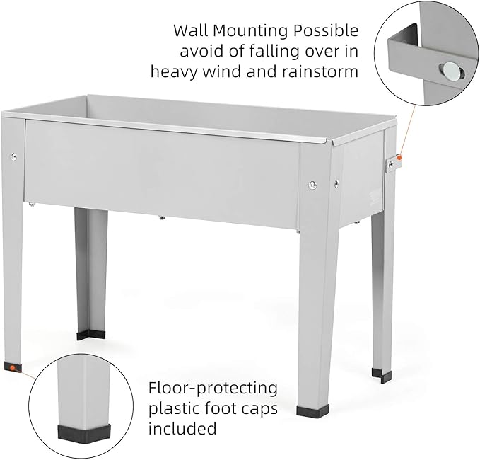 Raised Garden Bed, Garden Raised Planter Box with Legs, Galvanized Garden Planter for Herbs and Vegetables, 24" Grey