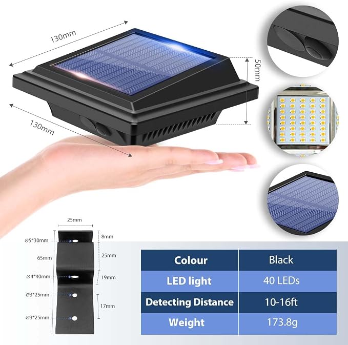 Solar Gutter Lights Outdoor, 40 LEDs Bright Solar Powered led Fence Light Deck Lights Waterproof for Wall, Deck, Fence, Stair, Step and Yard (Black Shell, 4Pack, Warm White)