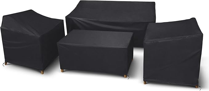 STARTWO Outdoor Furniture Cover Waterproof, 4 Piece Patio Furniture Set Cover 400D for Outside Couch, Lawn Chairs, Coffee Table, Windproof with Buckle Strap, Black