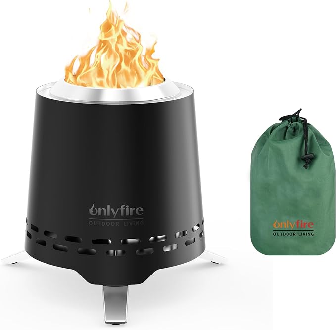2-in-1 Smokeless Fire Pit with Pot Bracket & Carry Bag, 7.8” Portable Camping Stove, Wood Burning Mini Tabletop Fireplace for Patio Backyard RV Tailgating, Black FP053