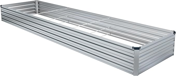 Meberam 2 Pack 12x2x1FT Galvanized Raised Garden Bed Kit, Outdoor Metal Planter Box for Vegetables, Bottomless Rectangular Gardening Bed with Support Rods, Tool-Free Assembly, Silver