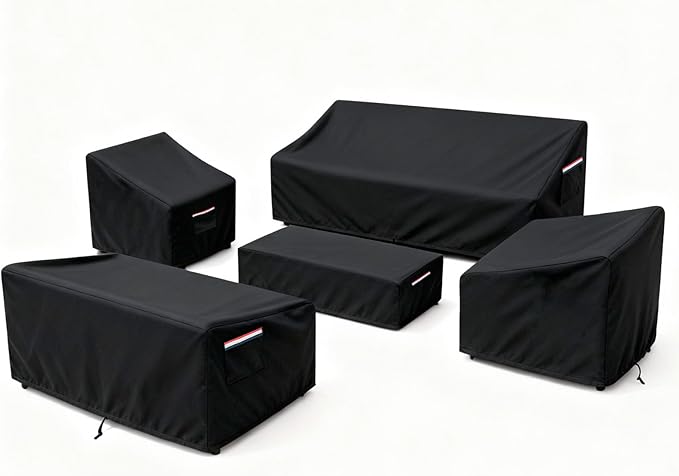 Patio Furniture Cover Set, 5-Piece Outdoor Furniture Cover Waterproof, Covers for Sofa, Loveseat, Chairs & Coffee Table, Heavy-Duty 600D Lawn Patio Set Covers,UV-Resistant All-Season Protection,Black