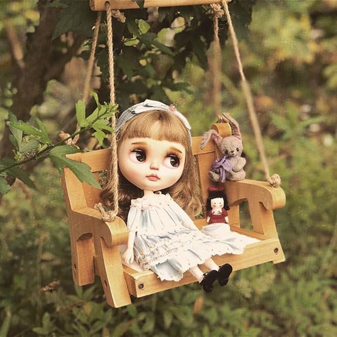 CEDAR ALPHA 2pk Cedar Swing Birdfeeder,Traditional Regency Seat Style, Solid Wood Hand Curve Cutting, Rustic Proof Metal Mesh Tray, Bird Feeder for Outside, BJD Dolls Swing