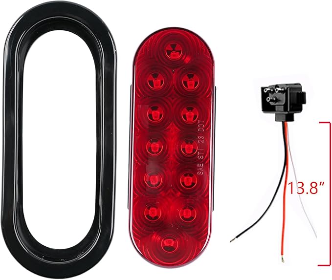 2PCS 6 Inch Oval Red LED Trailer Tail Lights, IP65 Waterproof Surface Mount Stop Brake Turn Signal Lights for Truck RV Boat Marine Camper, DOT Compliant Rear Trailer Lighting Kit(6" Oval 12LED Red)