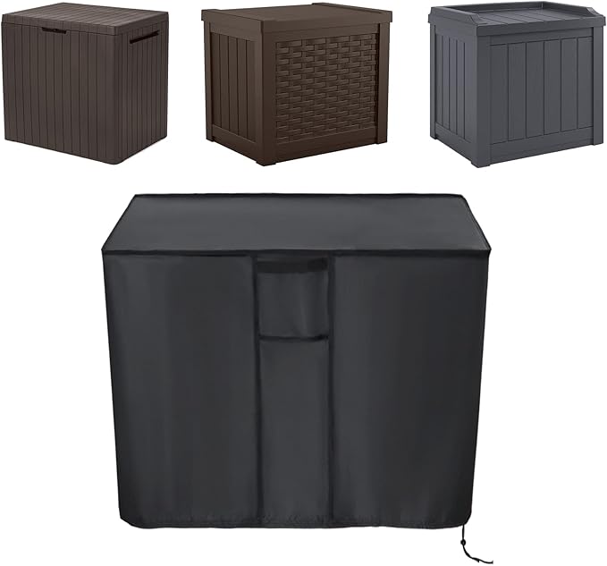 Kingling Deck Box Cover, Outdoor Storage Box Cover for Keter 30 Gallon Deck Box Waterproof Outside Patio Storage Bench Deck Boxes Covers Black (23" L x 18" W x 22" H inch)