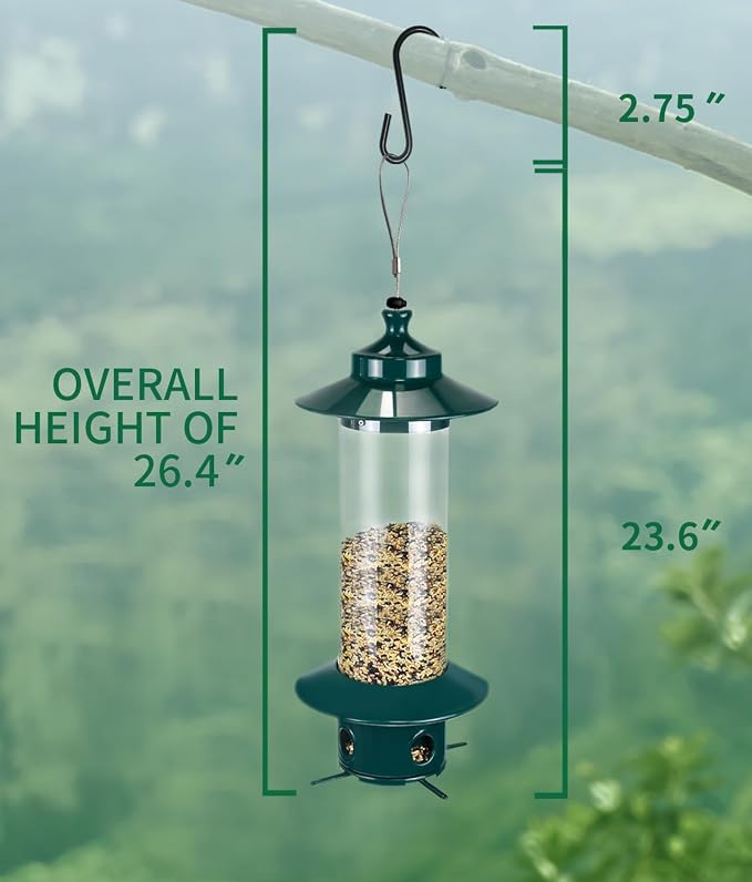 Squirrel Proof Bird Feeders for Outdoor: 4.8LB Large Capacity Hanging Bird Feeder, Weight-Activated Mechanism Wild Bird Feeders, Chew-Proof Metal Birdfeeder for Finch Cardinal Chickadee