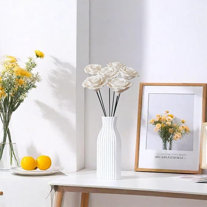 Handmade Porcelain 3D Ceramic Rose Flower, Eternal Flower Decoration for Home Office Decor, Creative Desktop vases, Porcelain Decorations, Exquisite, Set of 6 (White)