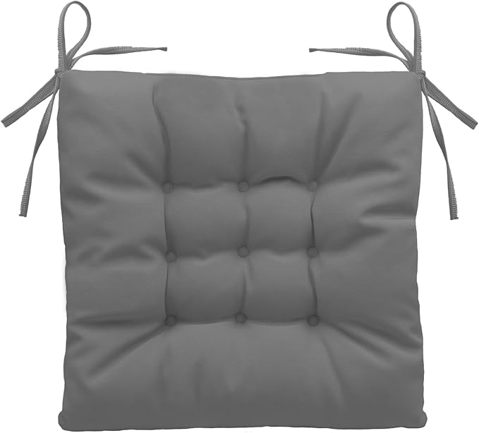 Outdoor Indoor Tufted Chair Cushions, Seat Cushions with Ties, Chair Pads Waterproof for Porch Kitchen Office Garden Dark Gray 16" x 16", Set of 1