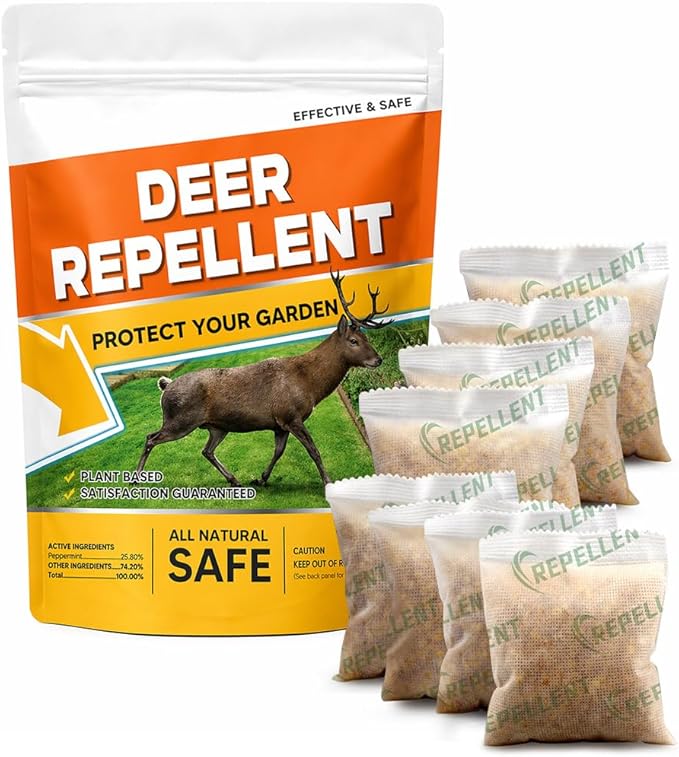 fcesiweg Deer Repellent for Plants, Deer and Rabbit Repellent Outdoor, Rabbit Repellent for Garden, Bunny Repellent, Deer Away, Keep Deer & Rabbits Out of Garden, Yard and Lawn, Easy to Use, 8 Packs