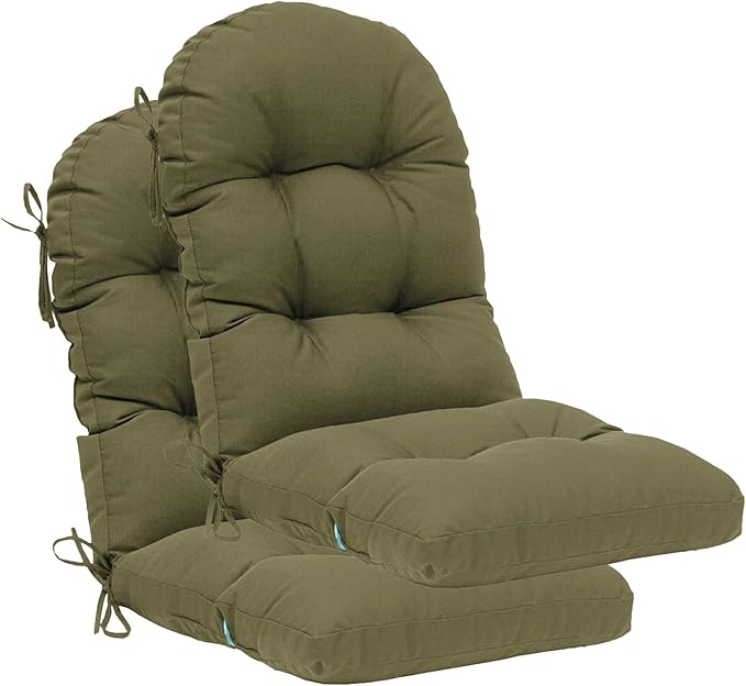 QILLOWAY Outdoor High Back Chair Cushion for Adirondack, All Weather Rocking Chair Cushions Thick Padded Replacement for Patio Furniture Set of 2,Sage
