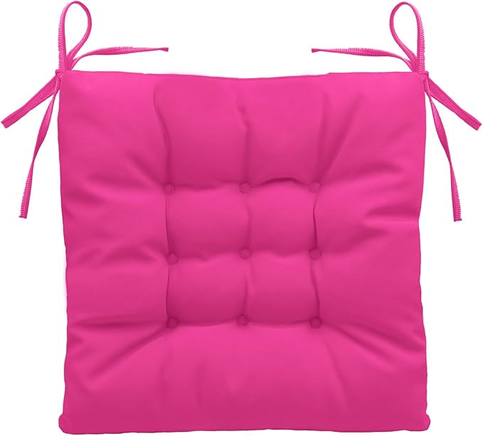 Outdoor Indoor Tufted Chair Cushions, Seat Cushions with Ties, Chair Pads Waterproof for Porch Kitchen Office Garden Hot Pink 16" x 16", Set of 1