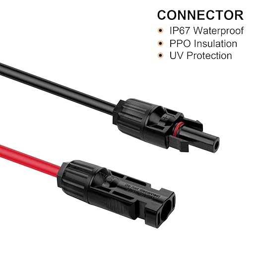 6FT 10AWG Solar Panel Extension Cable with Female and Male Connectors, Solar Cable for Solar Panels, Charge Controllers and Solar Generator (10AWG, 6FT)