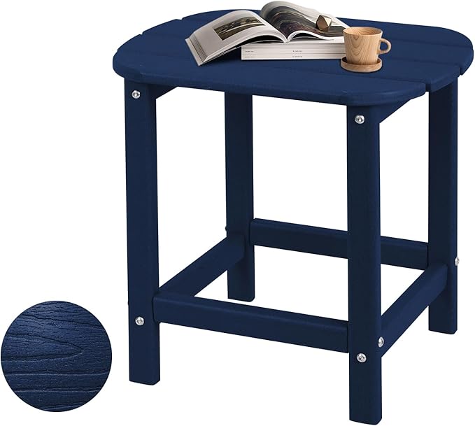 Plawdlik HDPE Outdoor Adirondack Side Table, Wooden Textured, Set for Patio, Garden, Porch, Pool Composite, Backyard, Bathroom and Indoor, Maintenance & Weather Resistant, Navy Blue