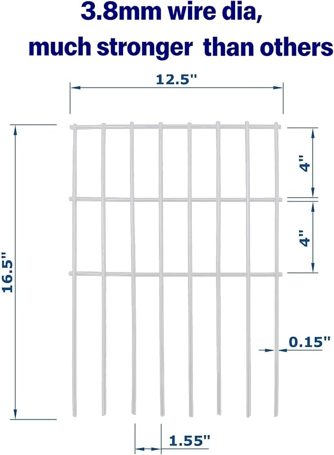 White Animal Barrier Fence 16.5 in (H) X 10.4 ft (L) with 1.55 Inch Spike Spacing, Anti Digging Garden Under Fence Dog Barrier