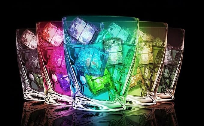 Light Up Ice Cubes for Drinks Blue, 12 PCS LED Ice Cubes Liquid Activated, Glow in The Dark Waterproof, Home Bar Supplies Summer Party Wedding Decor