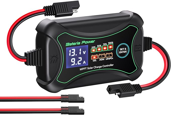 10Amp 12 Volt MPPT Solar Charge Controller, Bateria Power Intelligent Portable Solar Panel Controller, Max PV 150W 30Voc Solar Regulator for Gel AGM Lead-Acid, Lithium LiFePO4 Battery (SunRock 10)