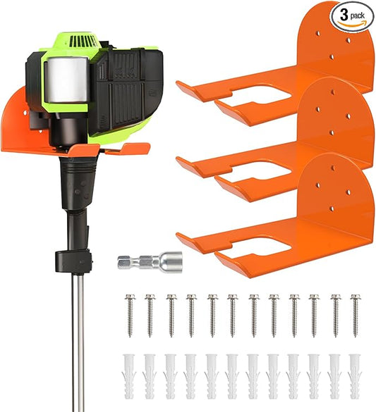 Weedeater Hanger, Heavy Duty Weed Eater Hanger Wall Mount, Garden Power Tool Holder with Rubber Coating for Grass Trimmer, Hedge Trimmer, Leaf Blower, Garage Organizer, 3 Pack