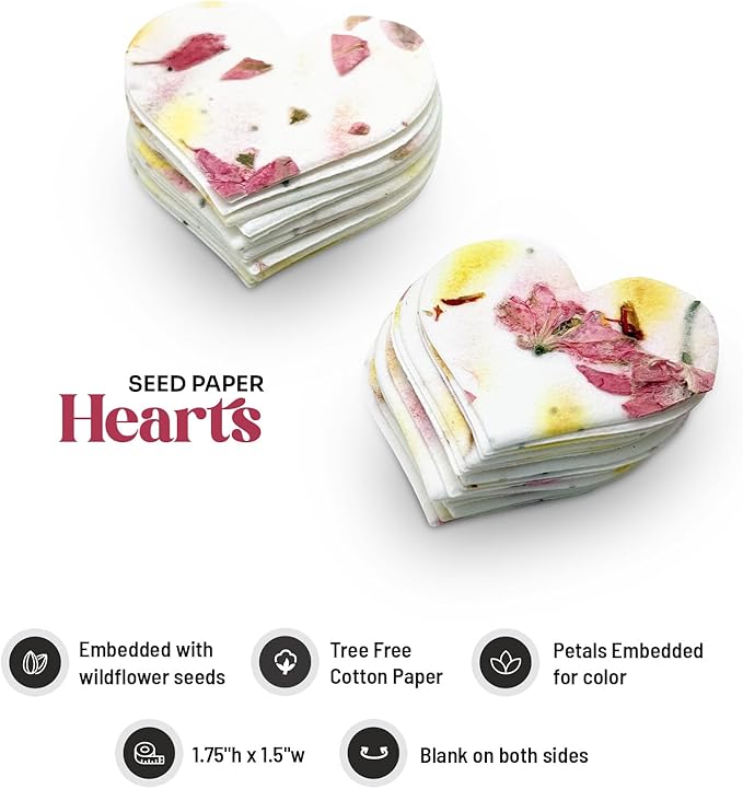 50pcs Small Pink & Yellow Heart Seed Paper – Writable & Plantable Wildflower, Mom's Gift for Mother’s Day, Use for Wedding, Baby Shower, Heart Party Favors & Easter Decorations